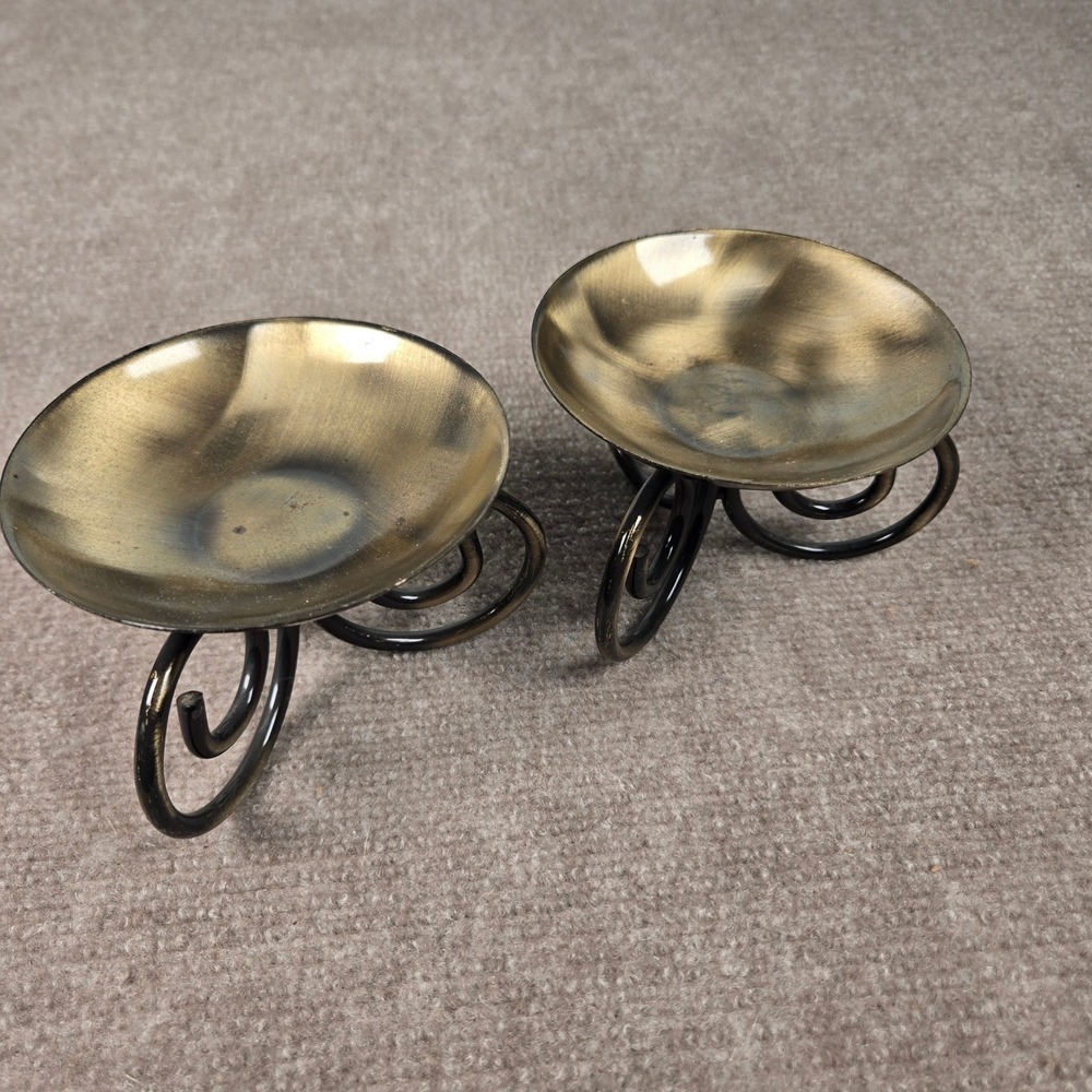 Set of 2 Bronze Gold Scroll Metal Pillar Candle Holders Brushed Finish 3.5in - Picture 3 of 6